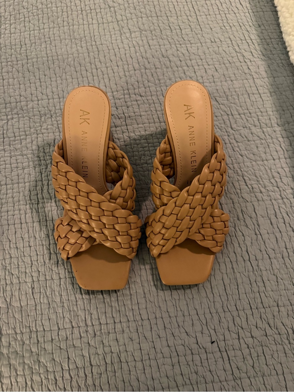 Anne Klein Woven Tan Slide Mules